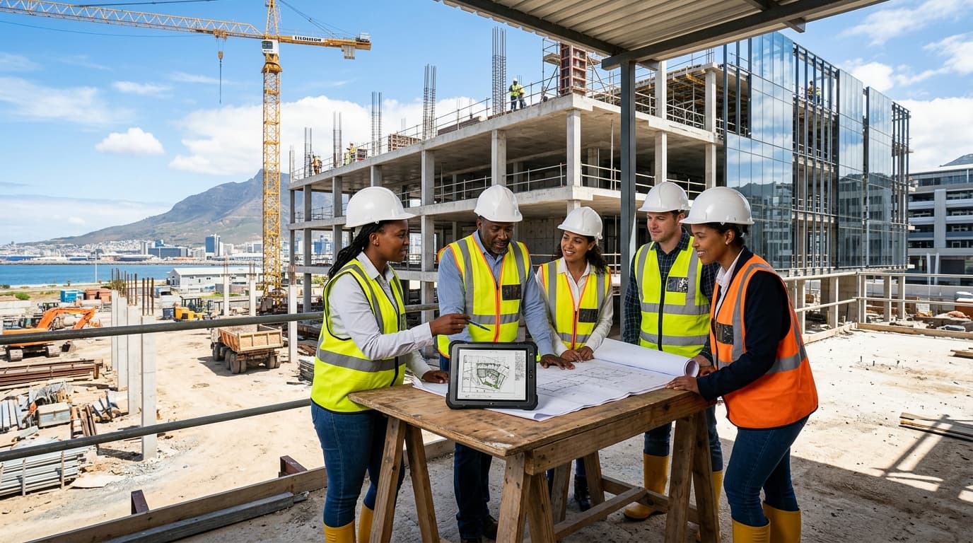 Commercial building construction and engineering site in South Africa